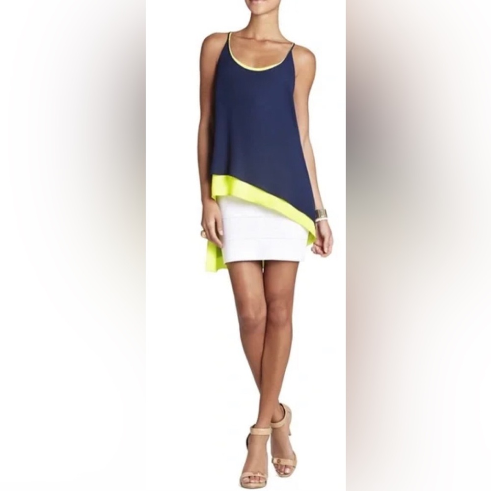 Bcbg Maxazria Asymmetrical Hanne Spaghetti Top Navy Blue Green